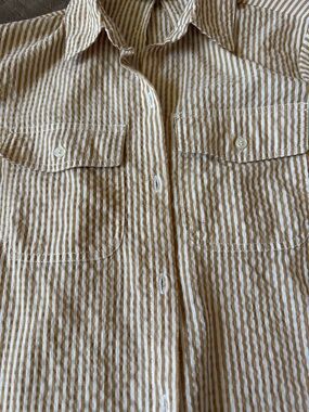Max Studio White and Tan Striped Button-Down Shirt